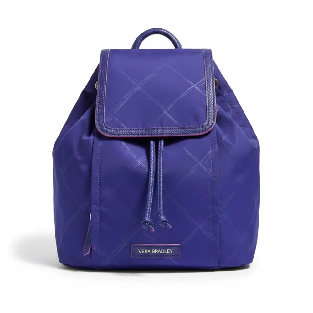 Vera Bradley Preppy Poly Drawstring Backpack Violet Purple NWOT